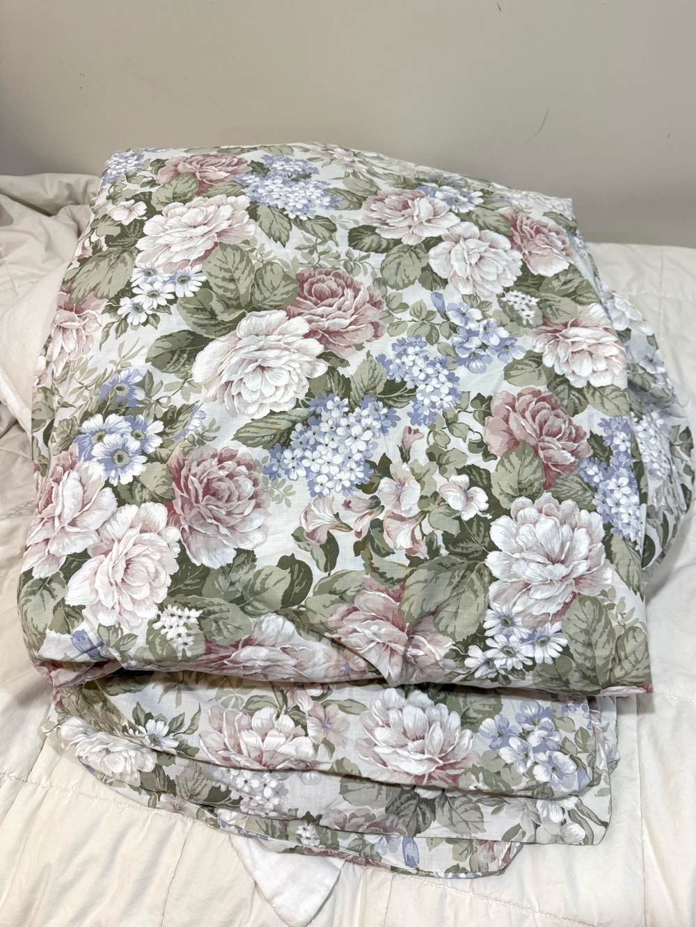 Vintage Floral Duvet Cover - Pink, Periwinkle & Green King